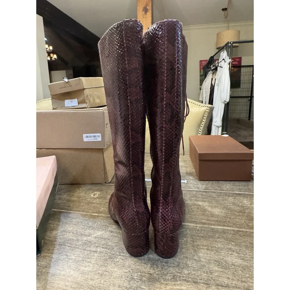 Kate Spade Lake‎ Snake-Embossed Leather Knee High Boots Burgundy  Victorian